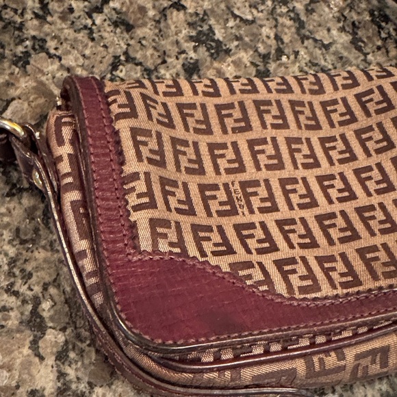 Fendi Zucchino Brown and Dark Brown Monogram flap shoulder Bag - Picture 6 of 17